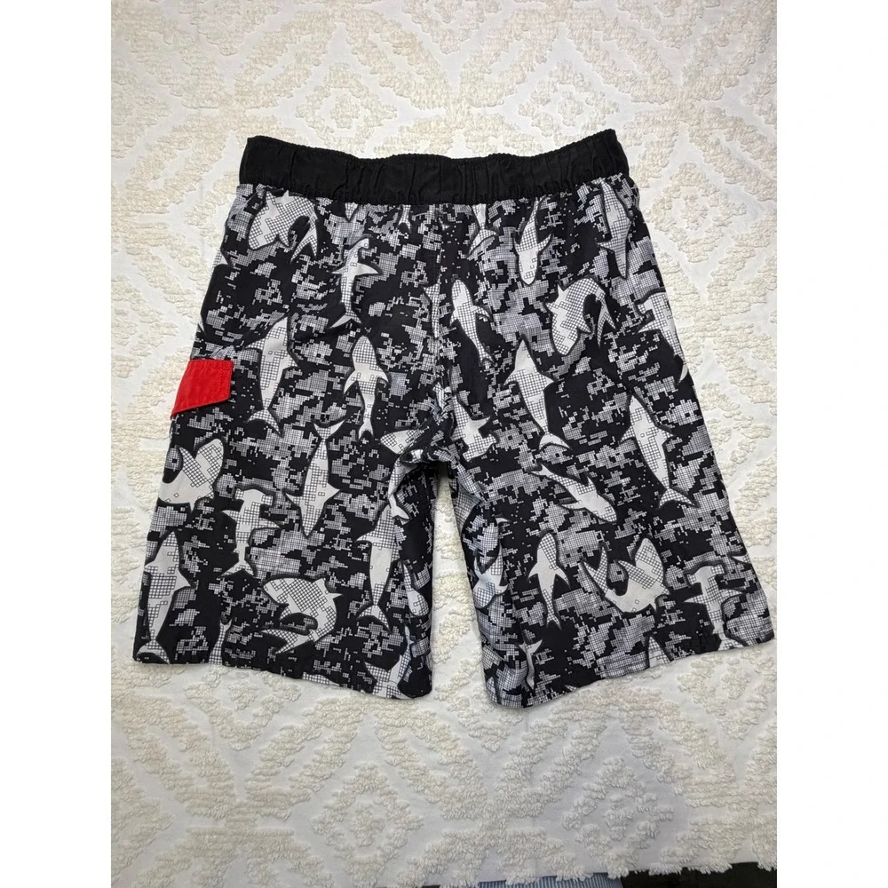 Adidas Shark Digital Camo Swim‎ Trunks Black White Red Size M Boys Board Shorts